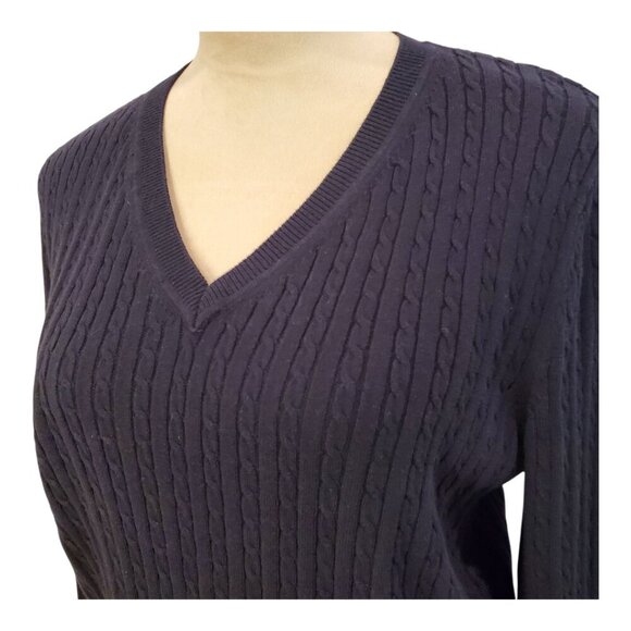 NWT TOMMY HILFIGER SZ L Women's 100% Cotton Knit Cable Knit Ivy Sweater in Navy - Picture 3 of 10